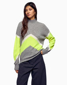 From Future grey mock neck cashmere sweater with colour block stripes