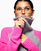 Close-up of zip neckline and fine cashmere texture