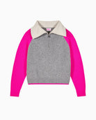 Front view of women’s cashmere quarter zip jumper in dark grey marl