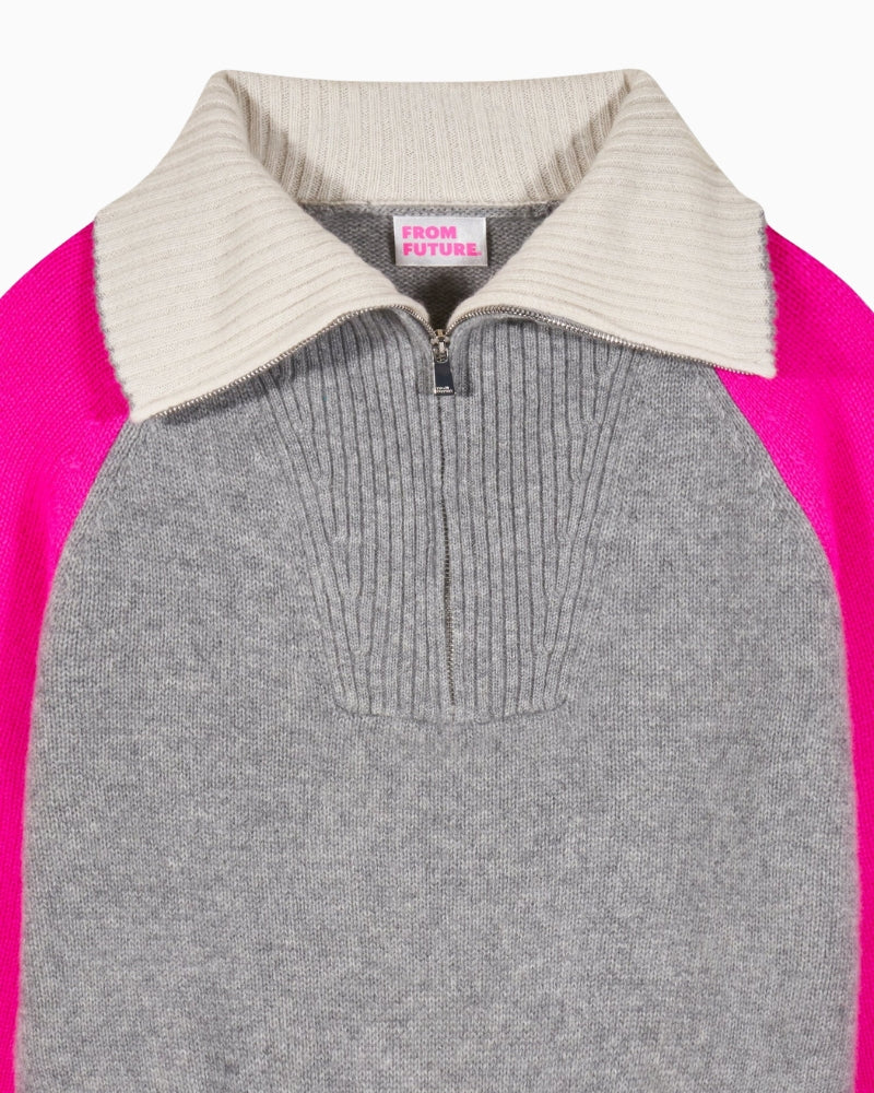 From Future grey cashmere sweater with contrast zip and long sleeves