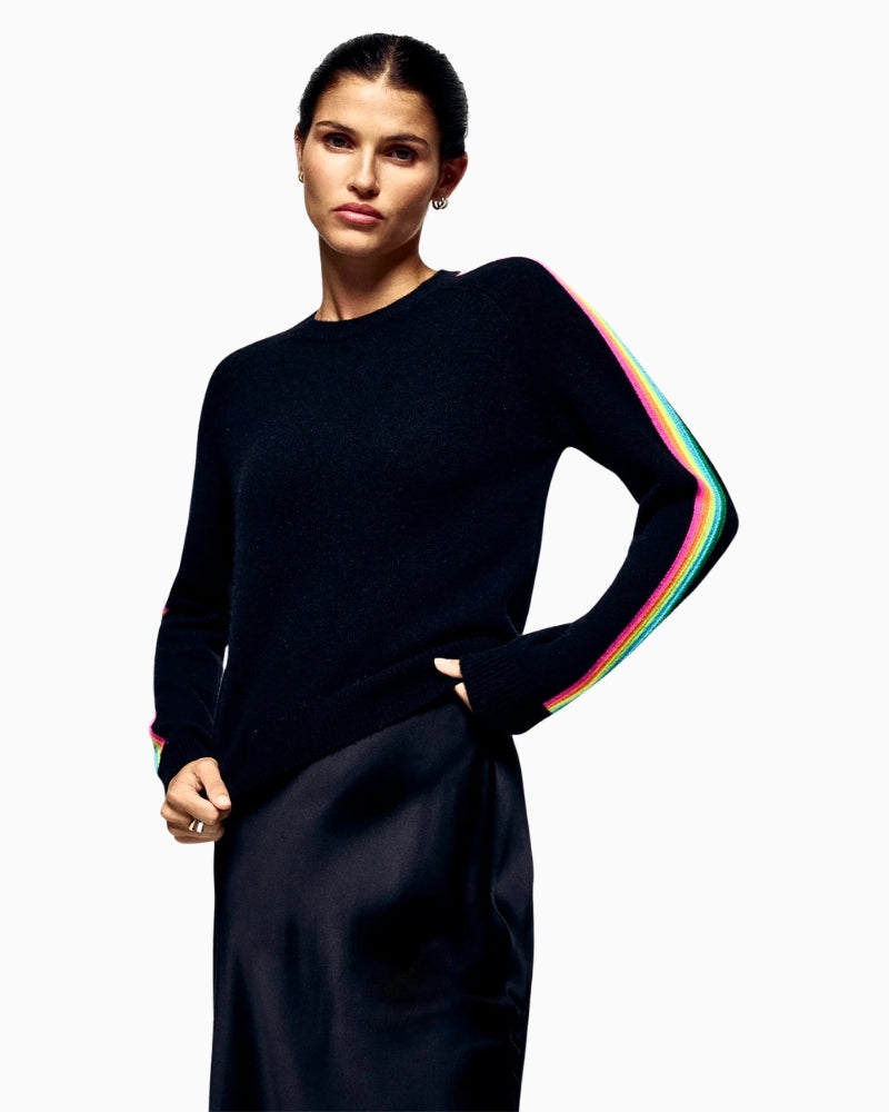 From Future black cashmere sweater with multicoloured sleeve stripes