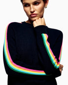 Close-up of sleeve stripe detail on black From Future sweater