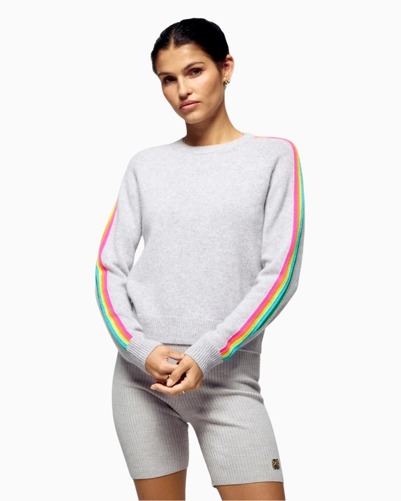 From Future grey cashmere sweater with multicoloured stripe sleeves
