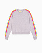Front view of cropped cashmere crewneck with colourful accents