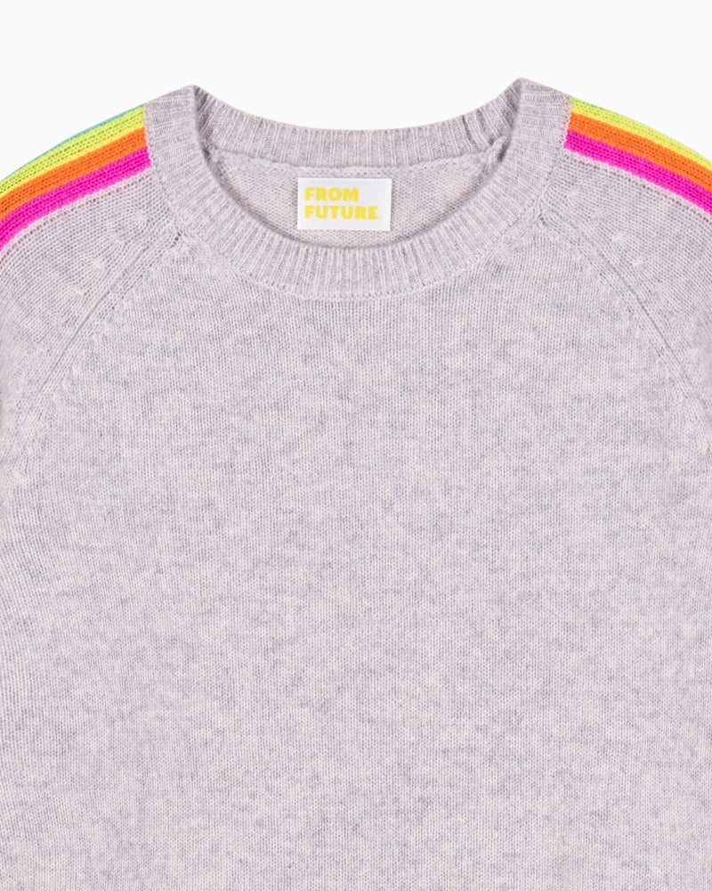 Crewneck detail showing ribbed edges and soft knit texture