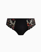 Front view of Magdalena Noir brief showing embroidery in sunset hues