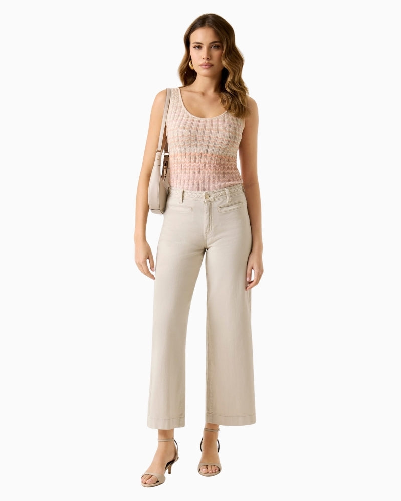 GUESS Braided Cropped Wide-Leg Pants in Lovers Beach full-length model view