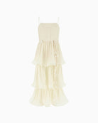 GUESS Chiffon Flounced Midi Dress white front view