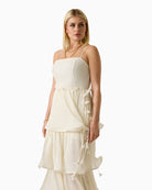 GUESS Chiffon Flounced Midi Dress white side detail