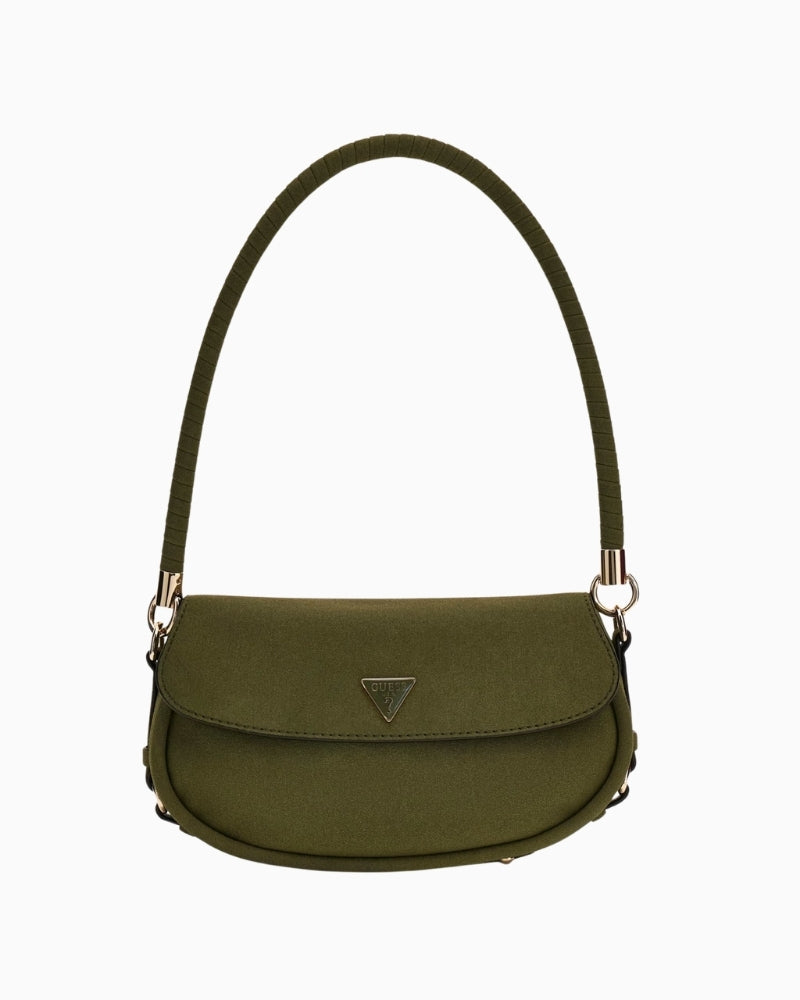 GUESS Danya Suede Shoulder Bag in Green Multi front view