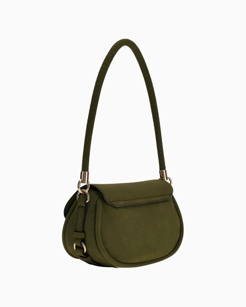 GUESS Danya Suede Shoulder Bag in Green Multi side angle view