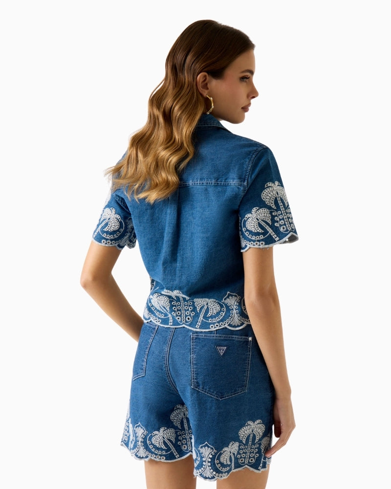 GUESS Embroidered Shirt in denim back view