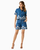 GUESS Embroidered Shirt in denim model front view