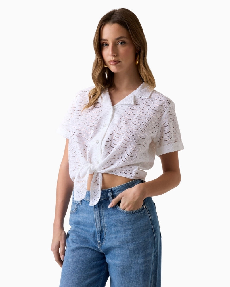 GUESS Eyelets Shirt in white front view