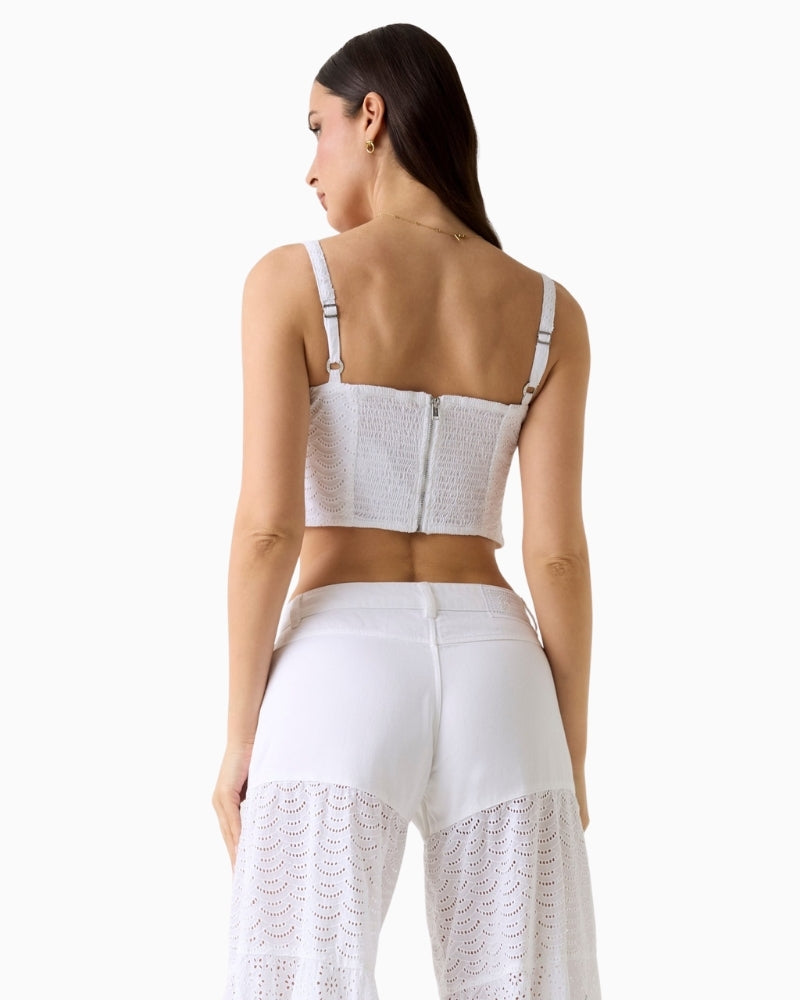 GUESS Eyelets Top in White back view with zip detail