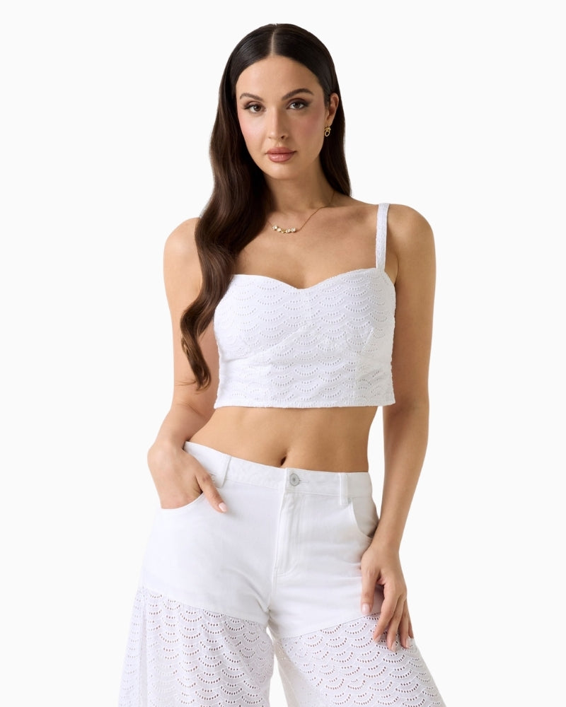 GUESS Eyelets Top in White front view