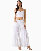GUESS Eyelets Top in White full outfit model view