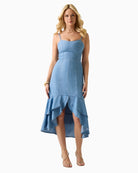 GUESS Marina Chambray Midi Dress in blue denim vfront view
