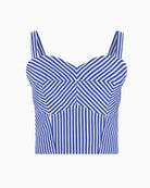 GUESS Striped Crop Top in blue and white flat lay front view