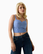 GUESS Striped Crop Top in blue and white front view