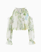 GUESS chiffon blouse green multi full outfit cropped long sleeve
