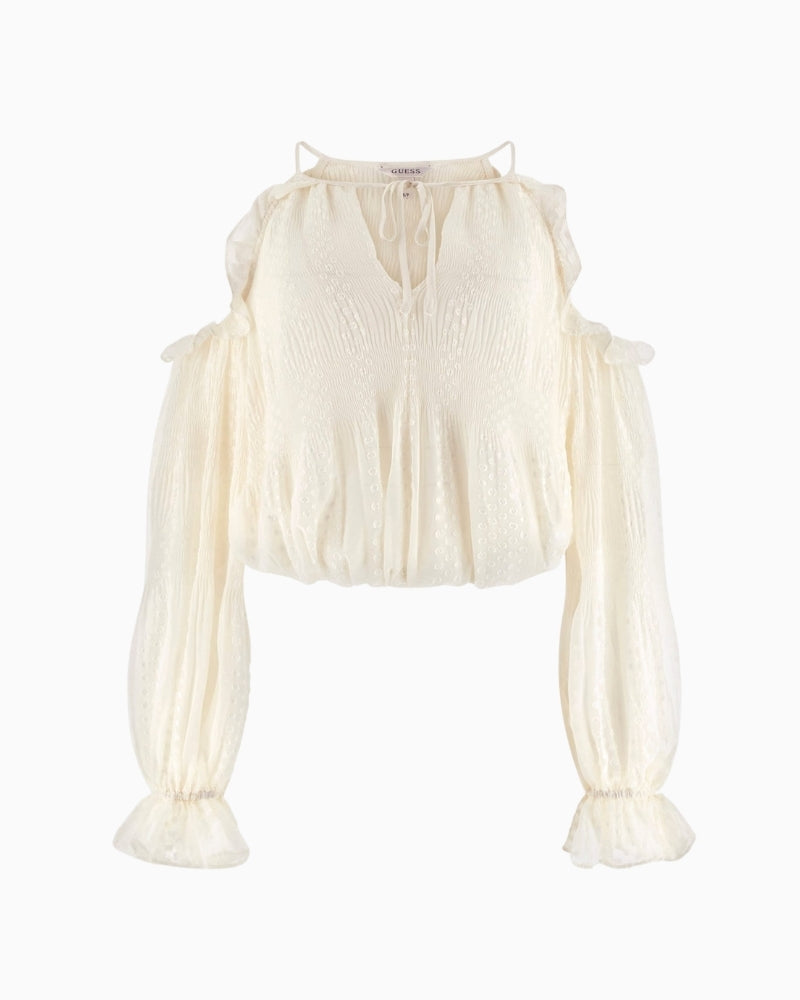 GUESS chiffon blouse white product flat lay long sleeve chiffon