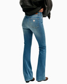 GUESS sexy flare jeans blue back view with pocket detail
