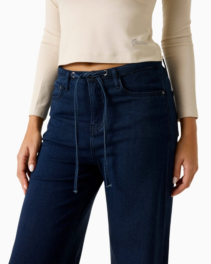 GUESS wide-leg jeans dark blue waist drawstring detail