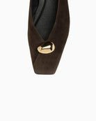 Gaimo Adea Ballerina Flat in chocolate brown suede square toe detail