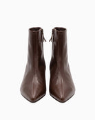 Gaimo Manolia Kitten Heel Ankle Boot in brown front view with pointed toe