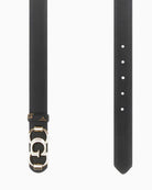 Back view of Guess waist belt showing reversible design with peony logo detail