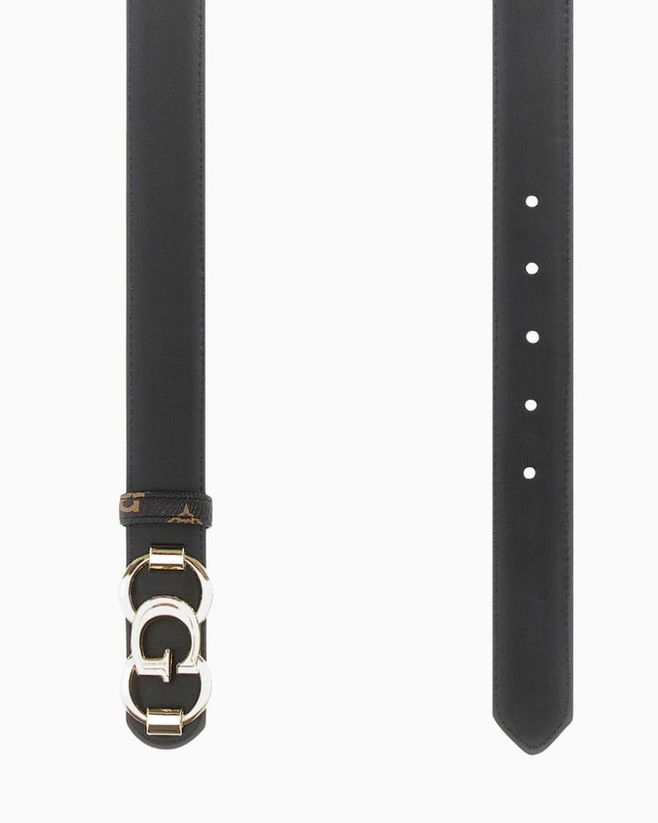 Back view of Guess waist belt showing reversible design with peony logo detail
