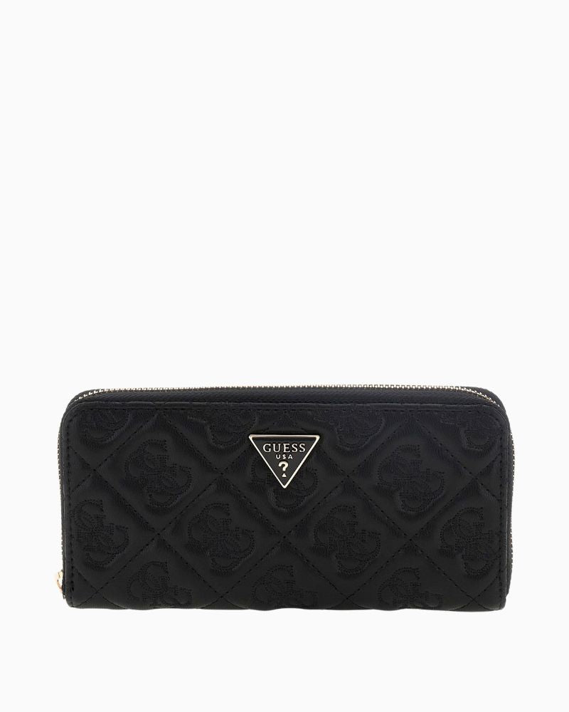 Guess Adelasia black maxi wallet with quilted 4G logo and triangle metal detail
