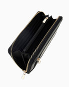Interior view of wallet with credit card slots and zipped coin compartment