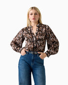 Guess animal print chiffon blouse brown front view – Áines Boutique