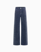 Front view of stretch denim wide‑leg jeans by Guess in dark wash