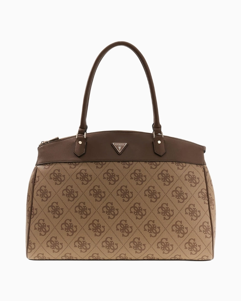 Guess Berta brown maxi 4G logo shopper bag front view – Áines Boutique