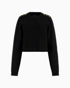 Ribbed hem and cuffs on cropped Guess knit for added comfort