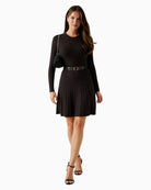 Fit-and-flare knit dress with round neckline and cable texture