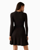 Back of Brown GUESS cable knit sweater dress with long sleeves and matching belt