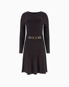 Fit-and-flare knit dress with round neckline and cable texture