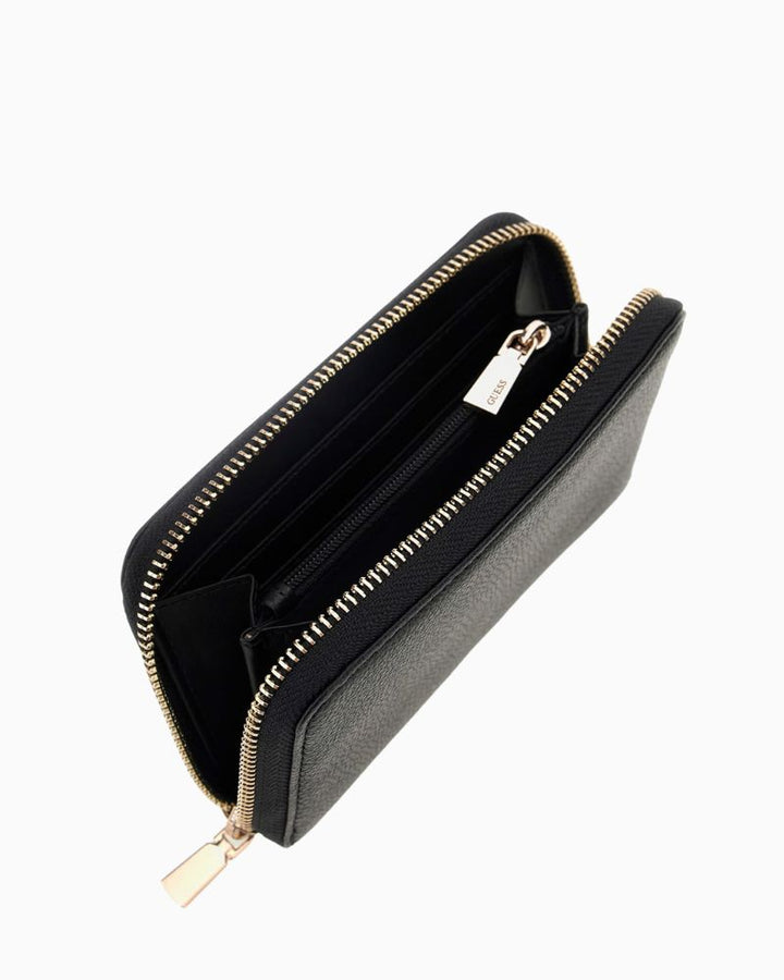 Interior of wallet with card slots, coin pocket, and zip compartment