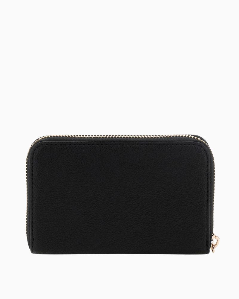 Back view of compact wallet showing slim shape and textured finish