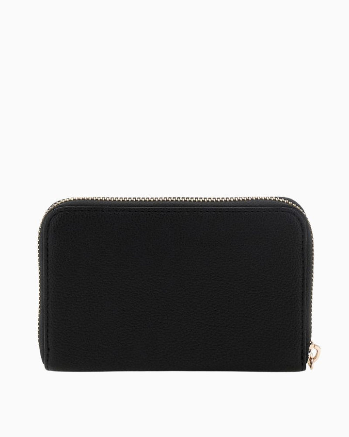 Back view of compact wallet showing slim shape and textured finish