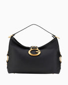 Guess Camden shoulder bag in black faux leather with gold hardware