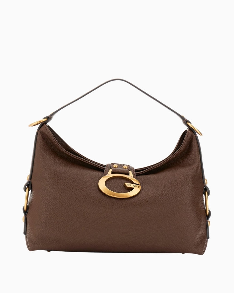 Guess Camden shoulder bag in brown faux leather with gold hardware