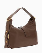 Back view of Guess Camden bag in brown with smooth faux leather finish
