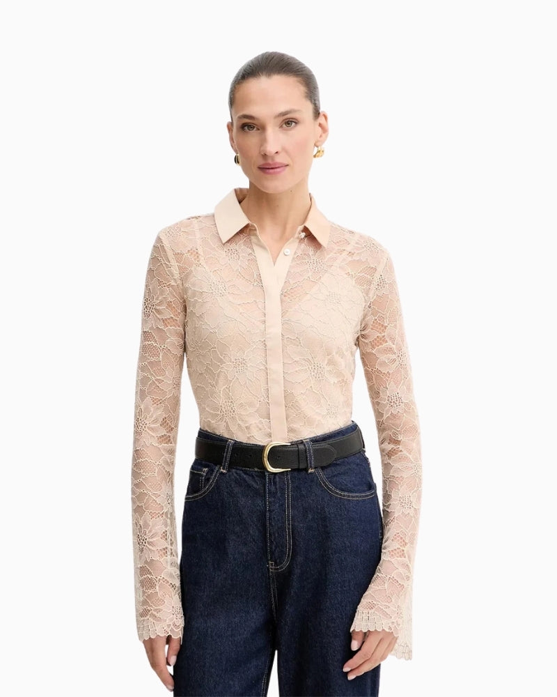Guess Cipria lace shirt in blush pink with soft collar and button closure