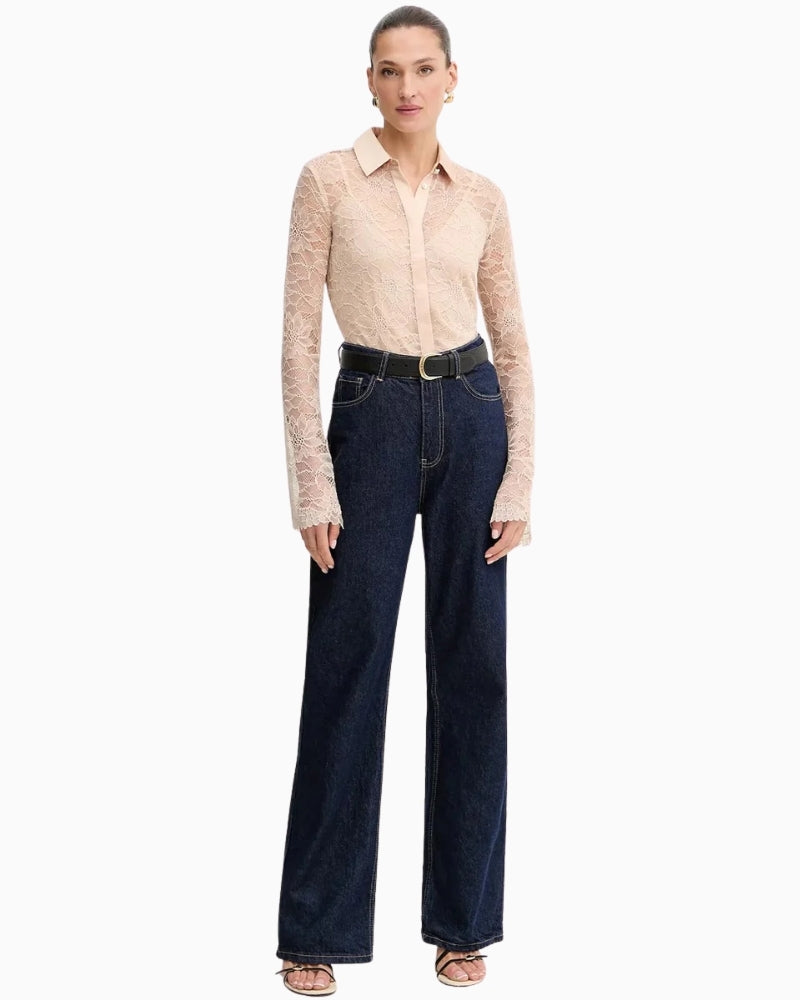 Guess Cipria lace shirt in blush pink with soft collar and button closure