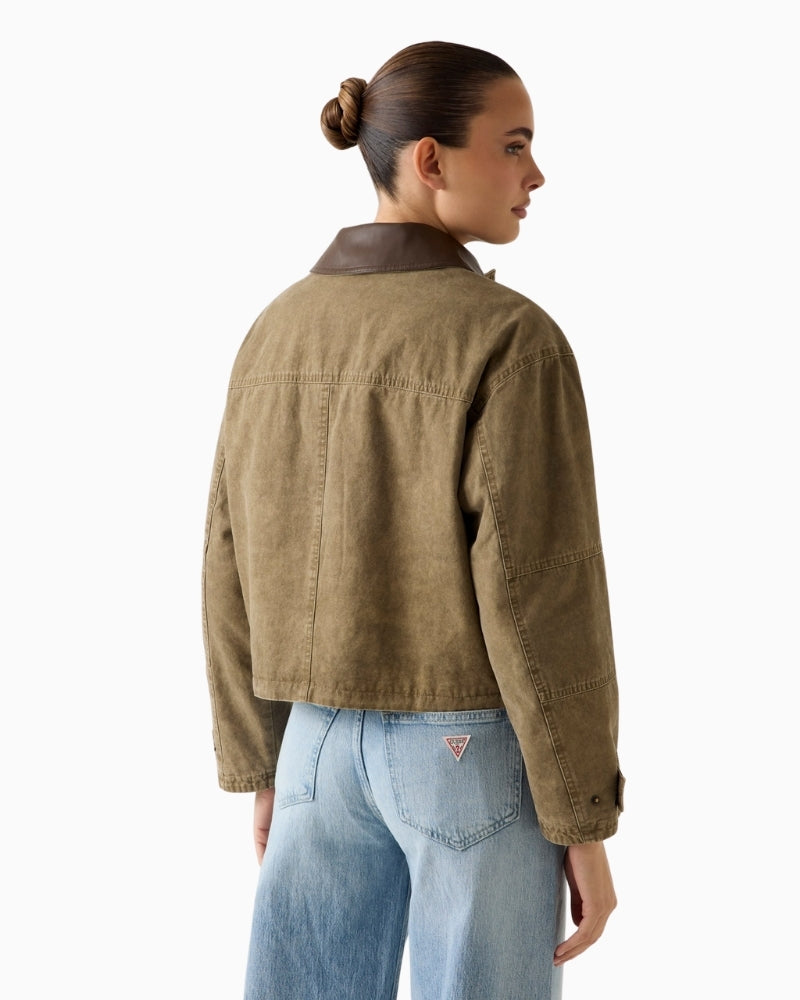 Guess cropped field jacket brown back view – Áines Boutique